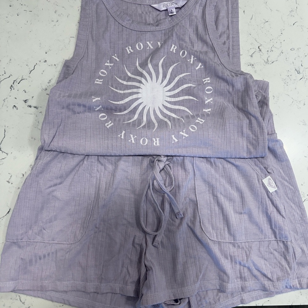 Roxy Lavender Ribbed Tank & Shorts Lounge Set